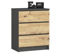 AKORD Cómoda K60 con 3 cajones | Credenza Alta | Mueble Moderno para Sala de Estar, Comedor, Dormitorio, Entrada, baño | Armario Infantil | 60x77x40 cm 25 kg | Gris Grafito & Roble Artisan Frente