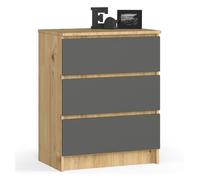 Cómoda k60 akord 3 cajones color roble artisan, grafito gris 60cm