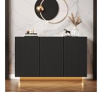 Cómoda LED de diseño moderno con iluminación, color negro, aspecto de mármol, armario inteligente para salón, control Bluetooth, rayas verticales, aparador de 120 cm (negro, 120 x 40 x 75 cm)