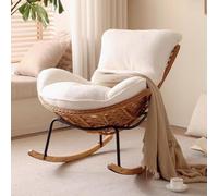 Cómoda mecedora de ratán hecha a mano para adultos, perfecta para sala de estar y dormitorio, fácil montaje con instrucciones en inglés (idioma español no garantizado), acogedor salón esencial