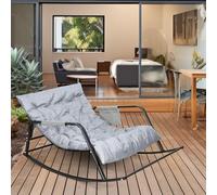Cómoda mecedora para uso en interiores y exteriores, respaldo ajustable, reclinable ancho, perfecta para sala de estar, patio, jardín, balcón y siestas por la tarde, color gris