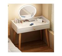 Cómoda moderna de madera para dormitorio con espejo LED ajustable, amplia mesa de almacenamiento, patas resistentes, alta capacidad de carga (blanco, 60 x 40 cm)