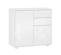 [en.casa] Cómoda Armario 74 x 79 x 36 cm con 2 Cajones y 2 Puertas Organizador de Oficina Sideboard Cajonera Multiusos Mueble Auxiliar Sin Mango Blanco Alto Brillo