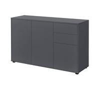 [en.casa] Aparador Paarl Cómoda Armario Bajo 74 x 117 x 36 cm con 2 Cajones y 3 Puertas Organizador de Oficina Sideboard Cajonera Multiusos Mueble Auxiliar Sin Mango - Gris Oscuro Mate
