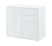 [en.casa] Cómoda Armario 74 x 79 x 36 cm con 2 Cajones y 2 Puertas Organizador de Oficina Sideboard Cajonera Multiusos Mueble Auxiliar Sin Mango Blanco Alto Brillo