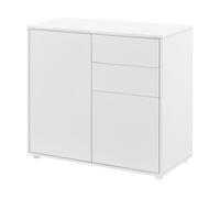 [en.casa] Cómoda Armario 74 x 79 x 36 cm con 2 Cajones y 2 Puertas Organizador de Oficina Sideboard Cajonera Multiusos Mueble Auxiliar Sin Mango Blanco Mate