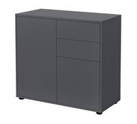 [en.casa] Cómoda Armario 74 x 79 x 36 cm con 2 Cajones y 2 Puertas Organizador de Oficina Sideboard Cajonera Multiusos Mueble Auxiliar Sin Mango Gris Oscuro Mate