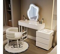 Cómoda para dormitorio, tocador con espejo y taburete, juego de tocador con cargador inalámbrico y 5 cajones, escritorio moderno para niña (Schminktisch-Set (Weiß))