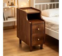 Cómoda pequeña de almacenamiento de madera auténtica for dormitorio | Compartimento de almacenamiento doble, muesca eléctrica trasera, guía de rodillos silenciosa(Walnut color,30*40*50cm)