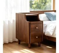 Cómoda pequeña de almacenamiento de madera dura seleccionada for dormitorio | Compartimento de almacenamiento doble, muesca eléctrica trasera, guía de rodillos silenciosa(Walnut color,30*40*50cm)