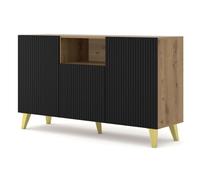 Cómoda ravenna pb 150 2d1dm de mdf laminado en roble artesanal con acabado negro y patas doradas 150x42x87 cm