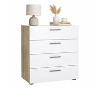 Cómoda Segre Oak, Cajonera para Dormitorio con 4 Cajones, Color Roble Patinado y Blanco Alto Brillo, 70 x 41 x 82 cm