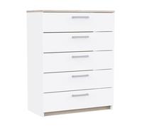 Cómoda watson de dormitorio estilo nórdico en color blanco mate y roble kronberg con 5 cajones 80x103x41 cm