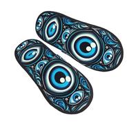 Cómodas Algodón Zapatilla El Mal De Ojo Azul Pantuflas Planos Antideslizante Pantuflas De Algodón Para Viaje, Hotel, Exterior L