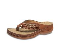 Cómodas pantuflas de mujer para el día a día. Elegante diseño de chanclas con parte superior de cuero para trajes casuales de verano. Perfecto para combinar con jeans. Tacón bajo., marrón, 42 EU