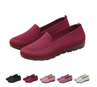 Cómodas y suaves zapatillas de senderismo para mujer, de malla, diseño de punto transpirable, zapatos ligeros con suela cómoda, zapatos planos de punto para mujer, zapatos de malla para caminar, rojo