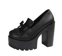 Cómodas zapatillas con lazo, ideales para deslizarse dentro y para el uso diario. Plataforma Pumps-32, Negro , 43 EU