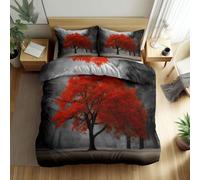 Comodidad Funda Nordica 200 x 200 cm - Estampado Vintage Delicado Robles Rojos Juego de Ropa de Cama con Cremallera Oculta - Gris Claro Suave Juego de 3 Piezas