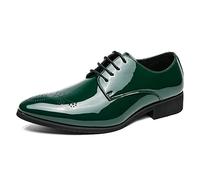 Comodish Dress Oxford Shoes For Men Lace Up Brogue Pointed Toe Faux Leather Derby Shoes Anti-Slip Block Heel Low Top Non Slip Wedding Zapatos de Vestir (Color : Verde, Tamaño : 44 EU)