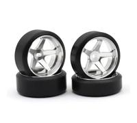 COMODO 2.5/5.5 Grados Tires de Movimiento con Rimas de Ruedas metálicas para 1/28 RC Cars - Frente 9mm atrás 11.5mm Ancho, 27mm Diámetro, 28g/Set(2.5 Degrees Silver)