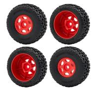 COMODO 4Pcs RC Crawler Wheels Tires Set con Rims para 1/14 Escalera de Coches Off-Road - Plastic & Rubber Beadlock Wheels Compatible con A-RRMA Mojave GROM Mega 380(Red)