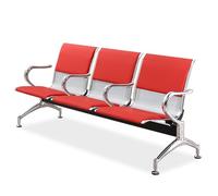 Cómodo banco de recepción de 3 plazas con reposabrazos y tapicería acolchada de espuma de alta resistencia, ideal para zonas de espera, elegante diseño de piel roja