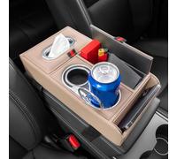 Cómodo cojín para reposabrazos de coche con portavasos dobles y almacenamiento de pañuelos para un interior limpio del vehículo (beige)