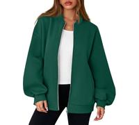 COMODO Frases Fleece Zip Up Sweatshirt No Hood Oversized Crew Neck Full Zip Long Sleeve Casual Outwear(K017- Dark Green,3X-Large)