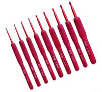Cómodo juego de agujas de ganchillo con mango TPR, agujas de tejer rojas para principiantes, 9 piezas de herramientas de ganchillo de silicona de una sola cabeza, kit de manualidades de costura