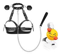 Cómodo juego de esposas ajustables de cuero con cadena metálica, rojo/negro-ESRS53 (Negro)