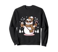 Cómodo muñeco de Nieve Leopardo sosteniendo café Helado y Dulces Navidad Sudadera