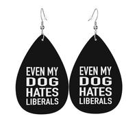 Cómodo Pendientes De Cuero Mujer Hasta mi perro odia a los liberales Pendiente Vintage Pendientes Cuero para Aniversario Mujeres Niñas