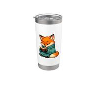 Cómodo ratón de biblioteca Fox leyendo en un suéter de gran tamaño Vaso térmico de acero inoxidable de doble pared