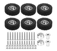 COMODO RC Tire & Wheel Set - Tires de 6 rublos con 4 Ruedas de Aluminio, 68 mm de diámetro, Compatible con C14 C24 C34 C44 B14 B16 B24 B36 RC Cars(Silver)