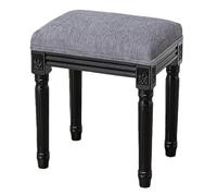 Cómodo taburete tapizado, banco de maquillaje tallado con patas de madera maciza, asiento de piano retro para dormitorio y baño, muebles multifuncionales color gris oscuro