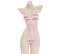 Cómodo traje de baño de bikini de rayas para mujer con lazos laterales ajustables para días calurosos (tamaño medio rosa y blanco)