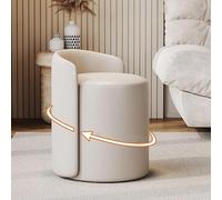 Cómodo y moderno taburete de tocador redondo minimalista con respaldo, silla giratoria de piel sintética, 360 grados para vestidor elegante