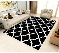 Cómodo y Suave Moderna Alfombra Antideslizante Cuadrícula de línea Ondulada en Blanco y Negro 100x160CM (3'3''x5'2'')