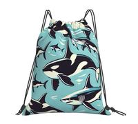 Cómodos Mochila con Cordón Orcas y Tiburones nadan Ligero Bolsas Cordon de Gimnasio para Vacaciones Mujer Hombre 36X42cm
