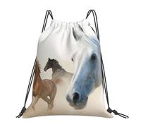 Cómodos Mochila de Cuerda Caballos Corriendo Caballo Blancos, con cordón Bolsas de Cuerdas, Práctico Bolsas de Deporte, para Hombre Nadar 36X42cm
