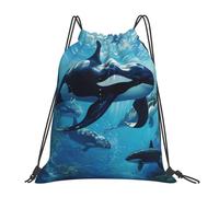 Cómodos Mochila de Cuerda Las orcas nadan a lo Largo de la impresión con cordón Bolsas de Cuerdas para Adulto Viaje Vacaciones 36X42cm