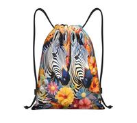 Cómodos Mochilas Cordón Arte Flores Cebra Animal Print Gym Sack Práctico Bolsas Cordon de Gimnasio para Playa Nadar Hombre 36X42cm