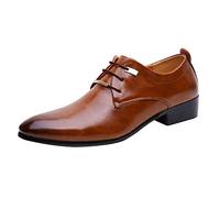 Cómodos zapatos de piel Derby para hombre, a la moda, clásicos, británicos, retro, puntiagudos, para negocios, oficina, caminar, boda, Brown, 41 1/3 EU