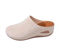 Cómodos zuecos para mujer de imitación de ante, suaves con puntera cerrada, zapatillas ligeras y zapatos de jardín para verano, suela flexible, versátiles para el tiempo libre, beige, 36 EU