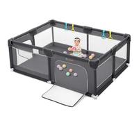COMOMY Parque Infantil Bebe, 188 x 127 x 66 cm Corralito Bebe con 4 Anillas, Corral Bebe con Malla Suave y Transpirable, Centro de Actividades para Niños, Gris Oscuro