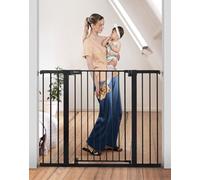 COMOMY Puerta de Perro 91,5cm Extra Alto, 75-124cm Ancho Grande Puerta Seguridad Bebe de Cierre Automático, Duradera Barrera Seguridad Niños para Escalera, Montadas a Presión, Negro