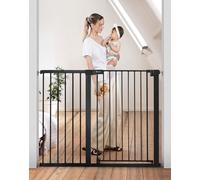 COMOMY Puerta de Perro 91,5cm Extra Alto, 75-124cm Ancho Grande Puerta Seguridad Bebe de Cierre Automático, Duradera Barrera Seguridad Niños para Escalera, Montadas a Presión, Negro
