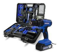 COMOWARE Kit de herramientas para el hogar de 120 piezas con taladro, kits combinados de herramientas eléctricas de 20 V con batería de iones de litio de 2.0 Ah y cargador, embrague 25+1, juegos de