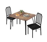 Compact 3-Piece Dining Table Set for 2 - Modern Rectangular Kitchen & Dining Room Furniture, Chamfered Edges, Leather Cushioned Chairs, Great for Small Homes, Easy Assembly, 1+2 Set Vintage Color