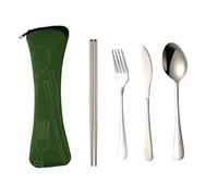 Compact Meal Tools - Stainless Tableware Kit, Foldable Dining Combo | Handy Silverware with Storage Pouch, Portable Chopstick Spoon Fork for Lunch Break, Picnic Trips, Hiking Backpack, Reusable